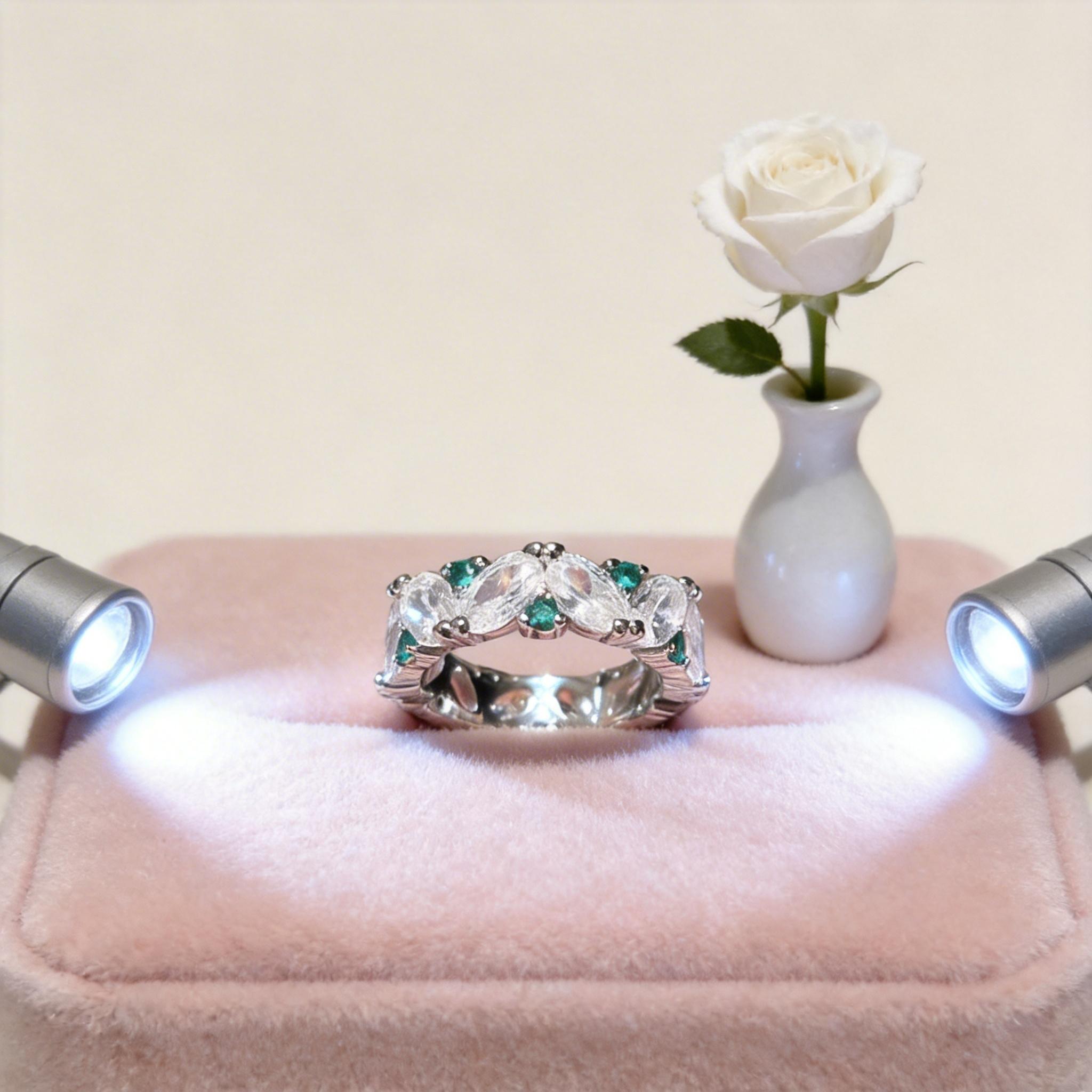 Hypoallergenic Marquise Emerald Eternity Ring for Sensitive Skin, Sparkling CZ Stackable Band, Safe Gift for Women with Allergies, Comfortable for All-Day Wear, Daily & Formal Occasions