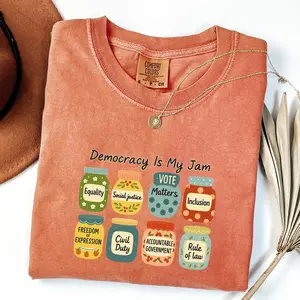 Democracy Is My Jam Shirt, Pro Democracy Graphic Tee with Equality Voting Rights and Civil Justice Jars, Political Statement T-Shirt