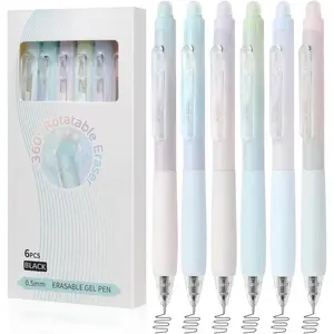 6 Pack 0.5mm Fine Point Black Erasable Gel Pens with 360° Rotating Erasers, Comfort Grip for Drawing Writing Planning Crossword Puzzles, Black Ink