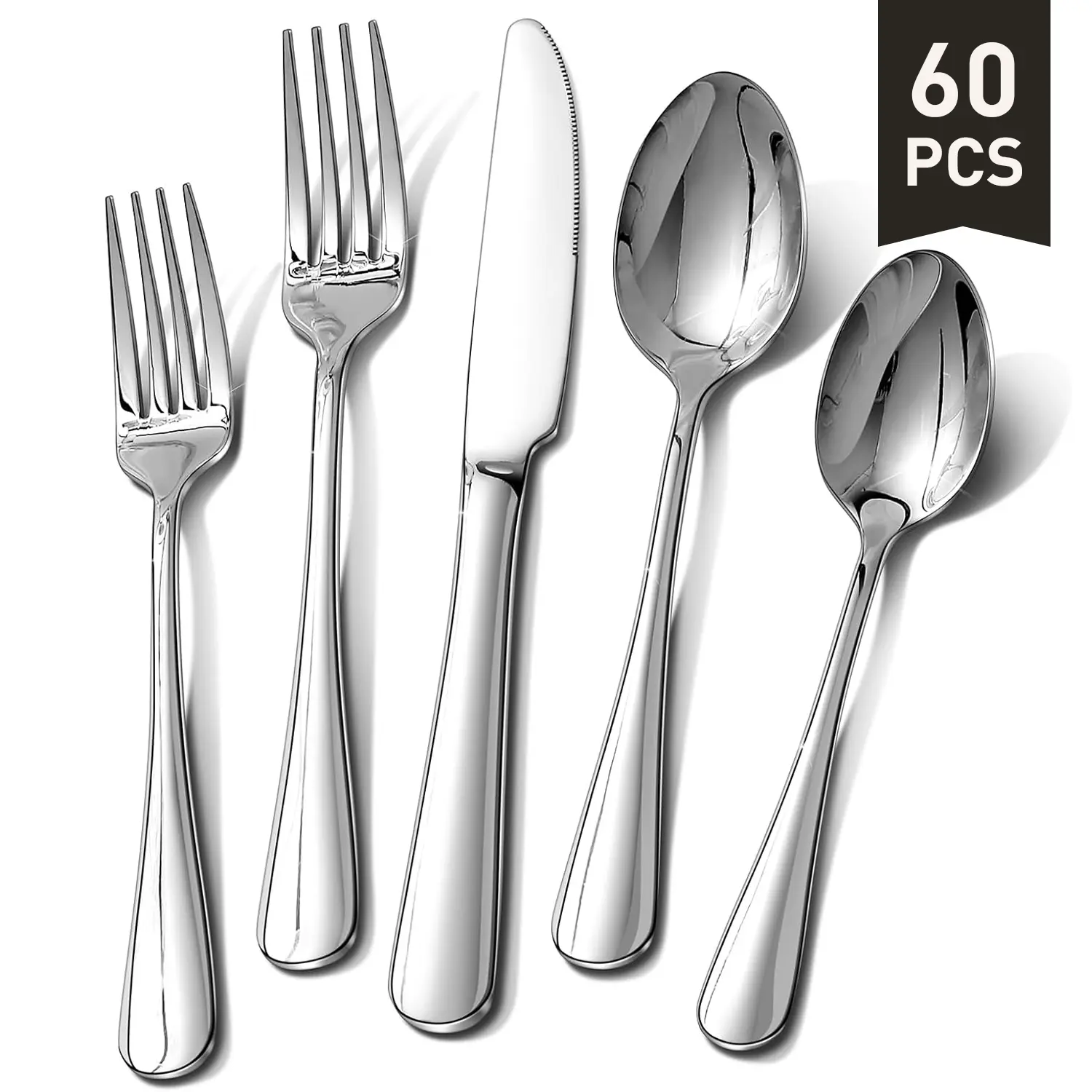 60-Piece 304 Stainless Steel Flatware Set - Includes Forks, Knives, and Spoons - Elegant Design for Everyday Use