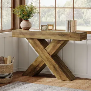 TRIBEWOOD Console Table, 55-Inch Entryway Table, X-Shaped Design Narrow Console Table, Sofa Table for Living Room Foyer Hallway, Entryway, Entrance, Foyer, Industrial Wooden
