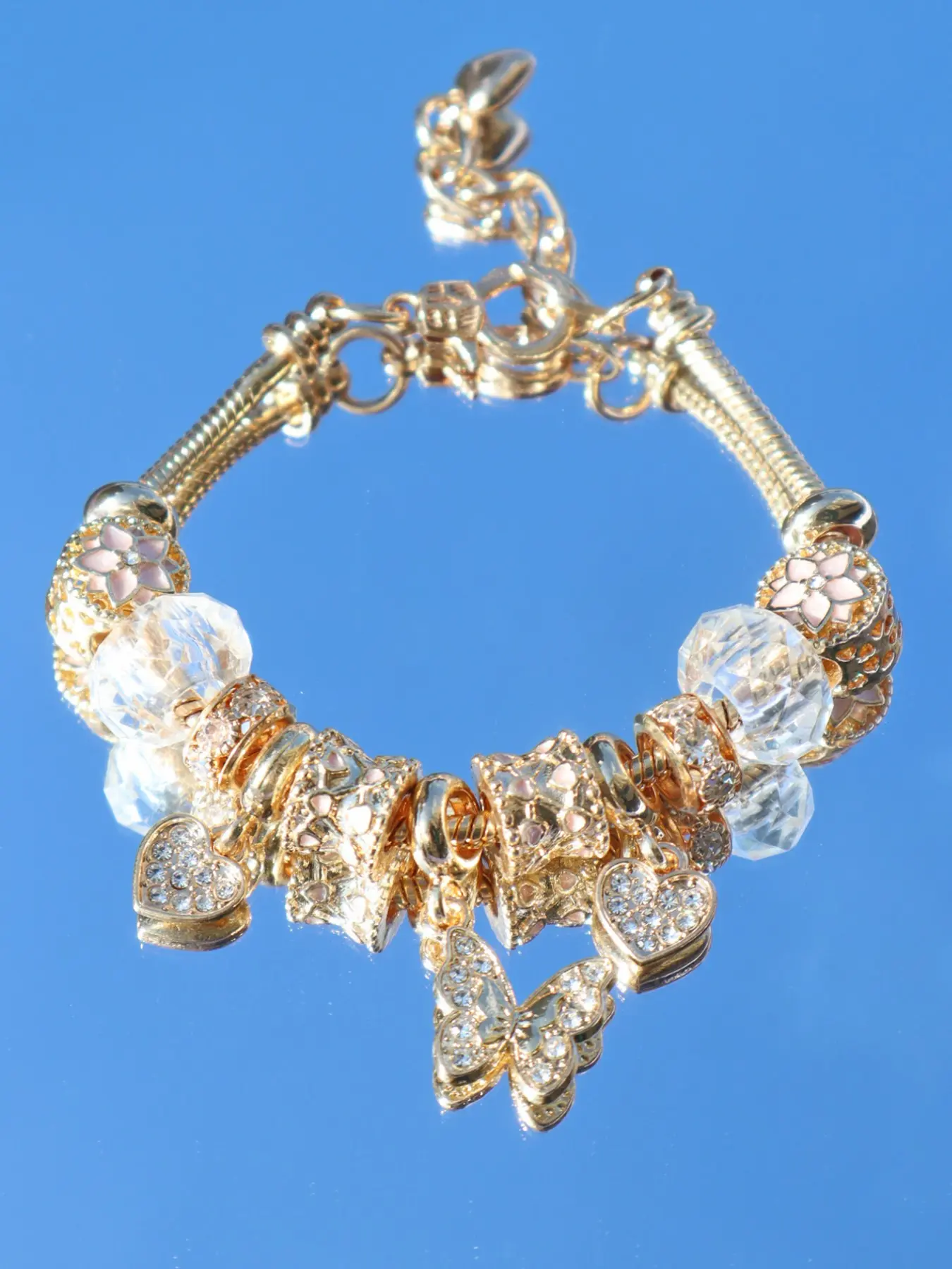 Classic Butterfly Charm Bracelet, Summer Vacation Style, Cherry Blossom DIY Bracelet, Vintage Heart Bracelet, Fashion Jewelry, Elegant Jewelry Bracelet, Fashionable Bracelet Style, Butterflies Bracelet