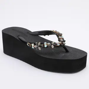 Trendin Mode Womens Wedge Platform Flip Flop Sandals Summer Fashion Casual Pearl Thong Strap Clip Toe Slip-on Slipper Comfortable Ladies Beach Shoes Sandalias