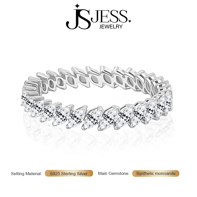 【Timeless】2.9Carat 2*4mm DE Color VVS1 Marquise Cut Moissanite Eternity Ring, S925 Sterling Silver 18k gold plated Wedding Band for Women