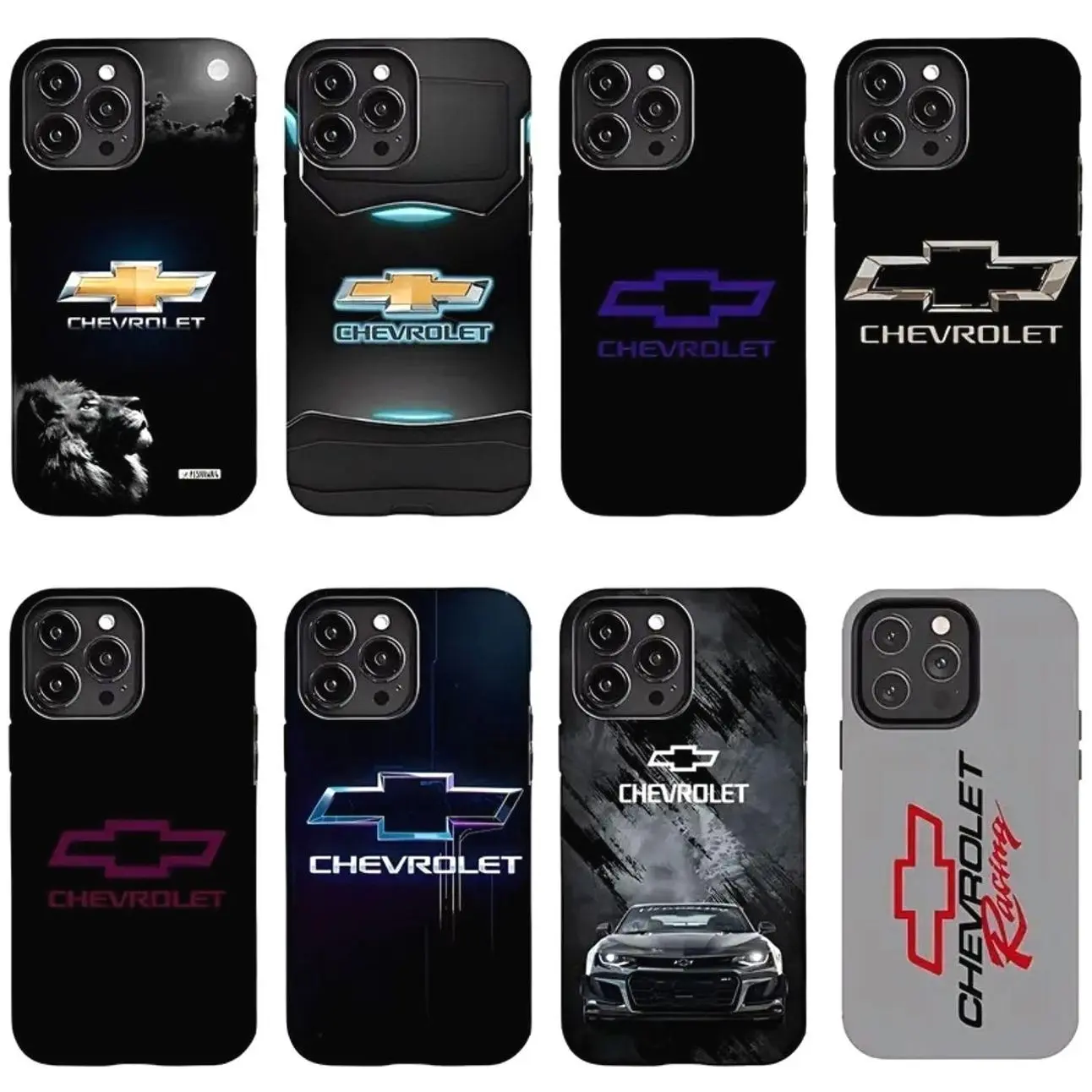 Chevrolet Logo Phone Case Set, 8 Designs Chevy Car Aesthetic Covers Compatible with iPhone 17, 16, 15, 14, 13, 12, 11, X & Galaxy – check our available sizes.