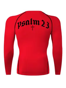 Psalm 23 Cross Graphic Print Long Sleeve Compression Shirt for Men, Gym Workout Fitness Training Running Tight-Fit T-Shirt, Athletic Quick-Dry Stretchy Baselayers Undershirts Top, Spring & Fall Sportswear Activewear, Athletic Sports Clothing