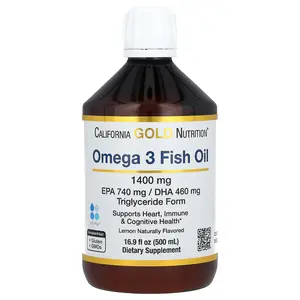 California Gold Nutrition Omega-3 Fish Oil, Norwegian Triglyceride, Natural Lemon, 16.9 fl oz (500 ml)