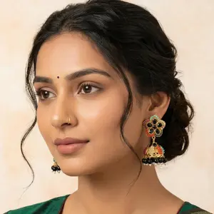 Small Lightweight Nauratan Jhumki Earrings for Daily Wear