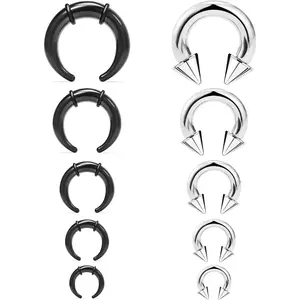 Septum Stretching Kit Big Nose Piercing Rings Stretched Jewelry for Women Men 14g 12g 8g 6g 4g Acrylic Pincher Taper Surgical Steel Internally Threaded Horseshoe