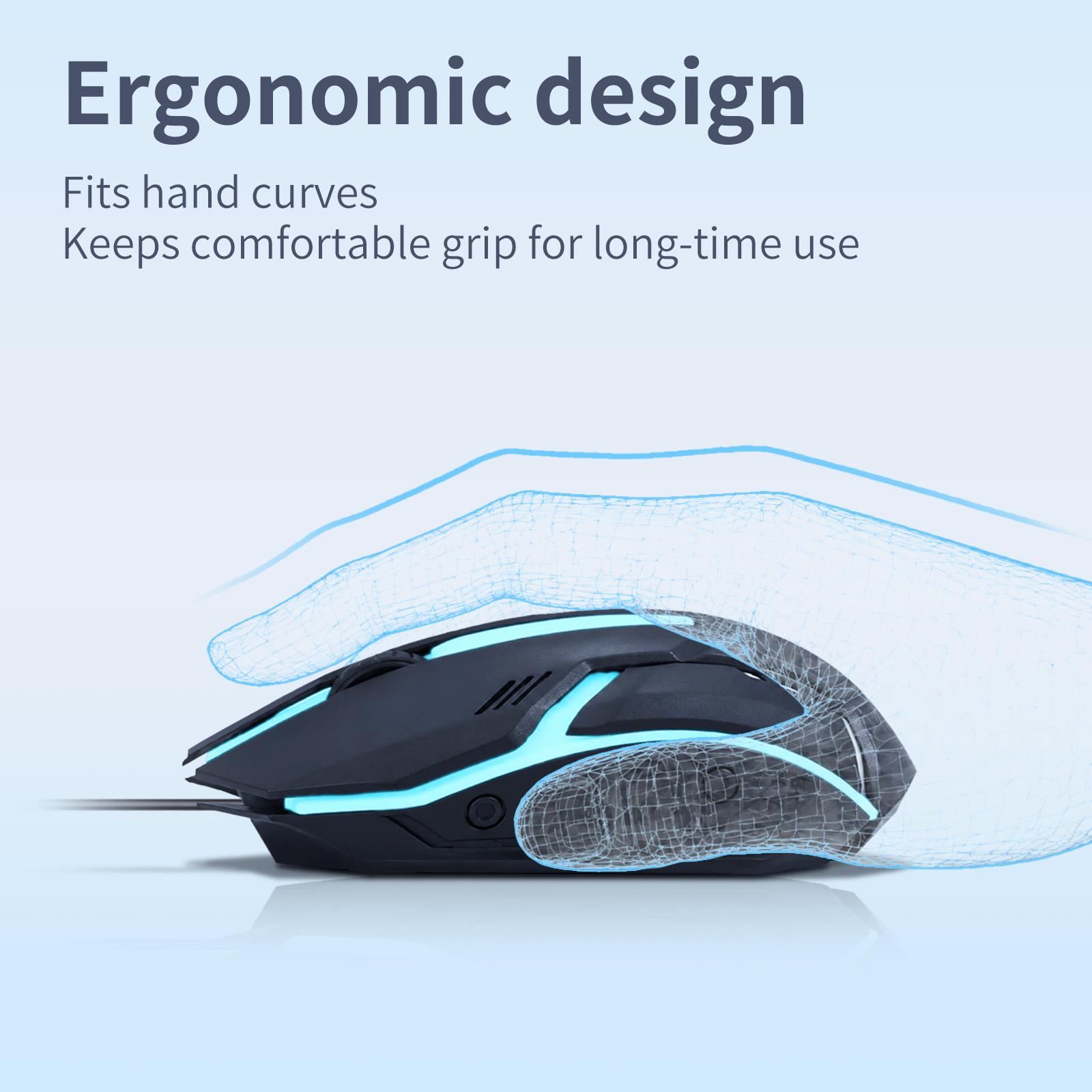 Ergonomic Wired USB Gaming Mouse - PC Accessories Gaming, Computer Game Hardware, Ultra-Thin Finger-Friendly Design, RGB Lighting, Low Latency, Plug-and-Play, Desktop Mouse, Compatible with Windows/Mac PCs