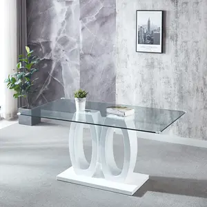 diningtable Contemporary Double Pedestal Dining Table, Tempered Glass Top with MDF Base