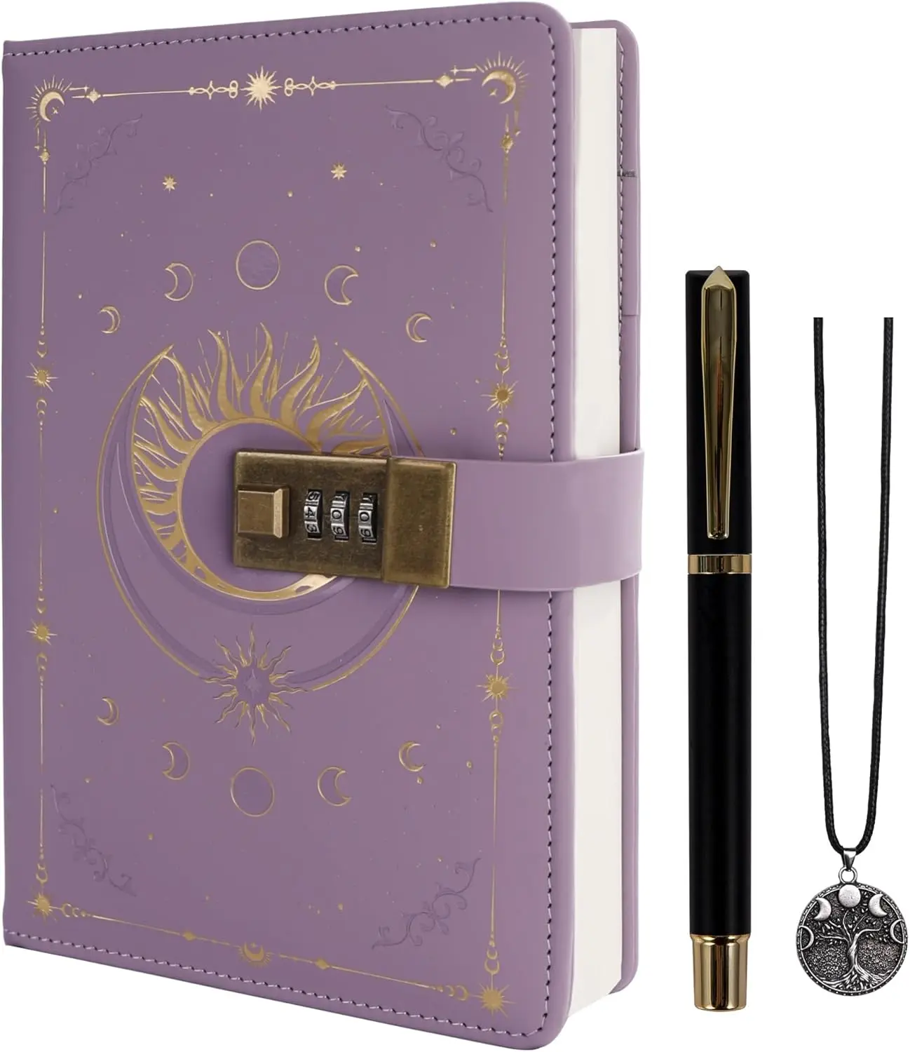 Diary with Lock,  Sun Journal with Lock for Women Men, A5 Refillable Notebook with Lock for Writing, 224 Numbered Pages
