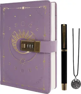 Diary with Lock,  Sun Journal with Lock for Women Men, A5 Refillable Notebook with Lock for Writing, 224 Numbered Pages