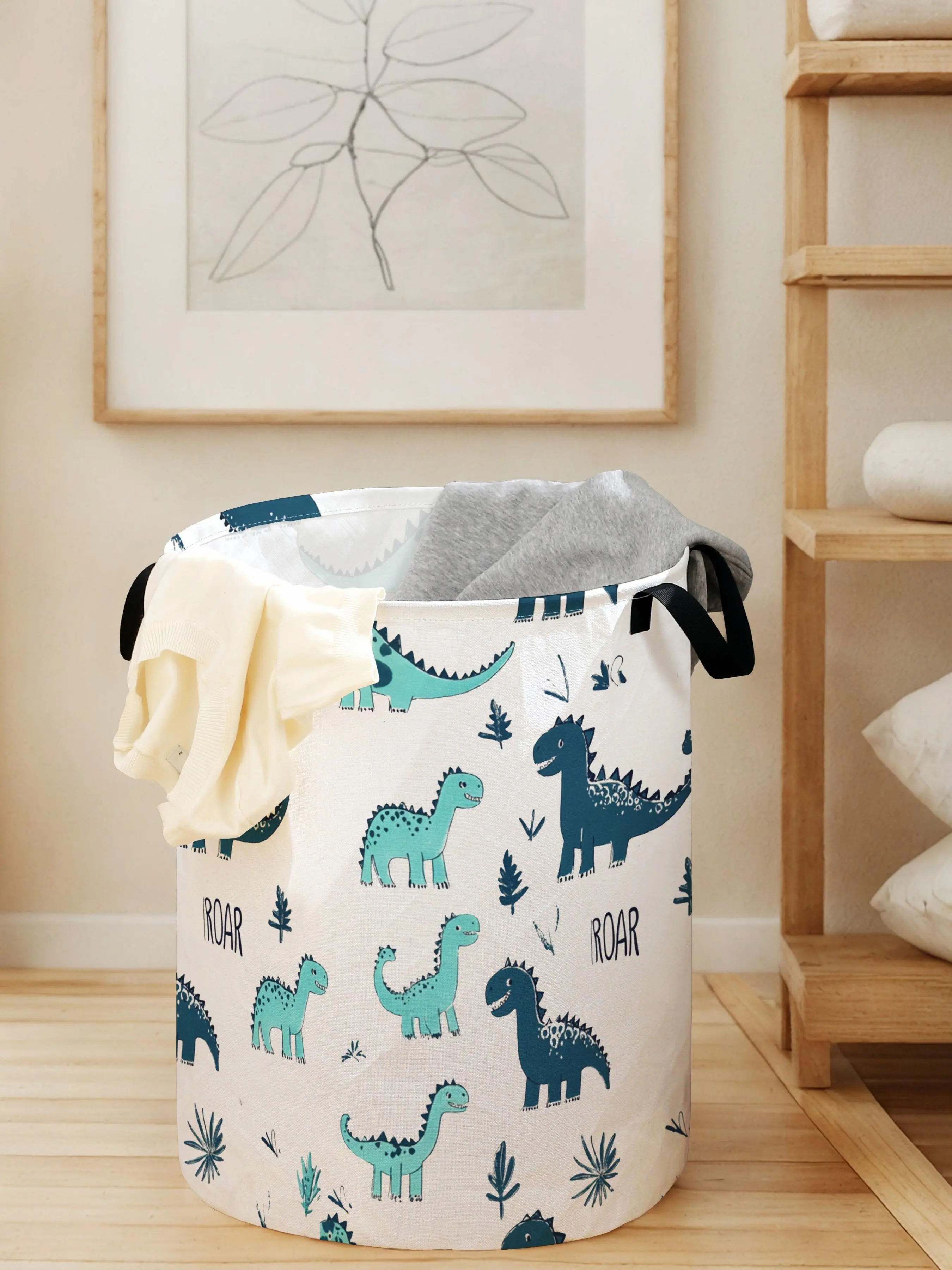Dinosaur Print Laundry Basket with Handles, Durable Large Capacity Foldable Storage for Toys and Laundry, All Seasons Use, Laundry Hamper, Laundry Organizer, Dirty Clothes Basket, Laundry Bin