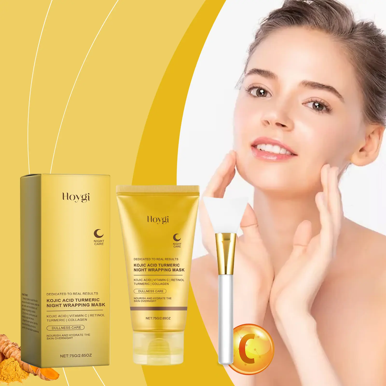 HOYGI Turmeric Collagen Night Wrapping Mask, Overnight Mask For Nourishing, Turmeric Night Wrapping, Vitamin C, Easy to Fall Off