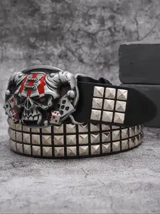 Fashion Skull & Dice Pattern Pu Leather Belt, Western Belt for Men & Women, Trendy Versatile Buckle, Casual All-match Clothes Accessories for Party, Daily Clothing Decor, Trendy Y2k Belt for Daily Wear, Western Concho Belts