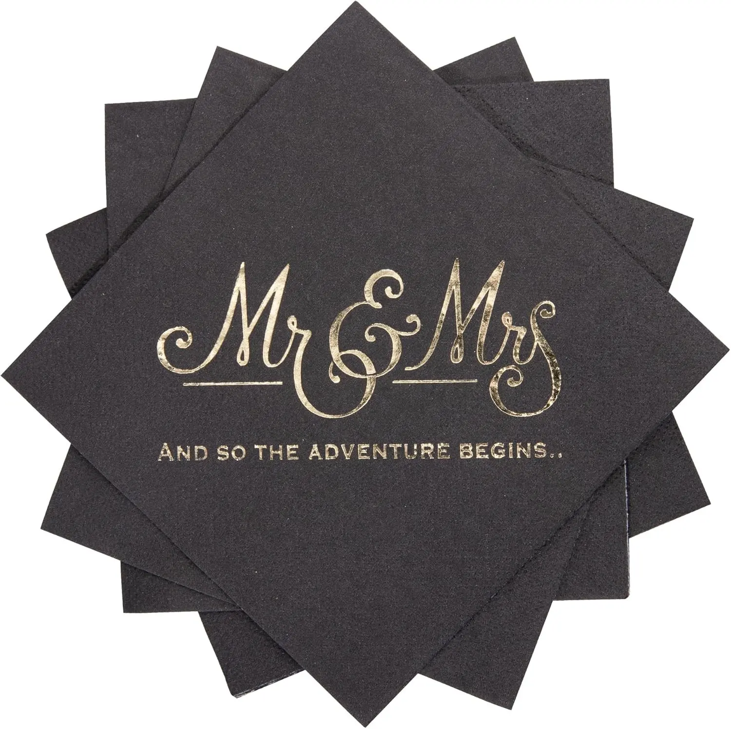 Wedding Napkins Disposable 100 PCS, Gold Foil Mr and Mrs Paper Cocktail Napkins for Wedding Dinner Party, 3-Ply, Black