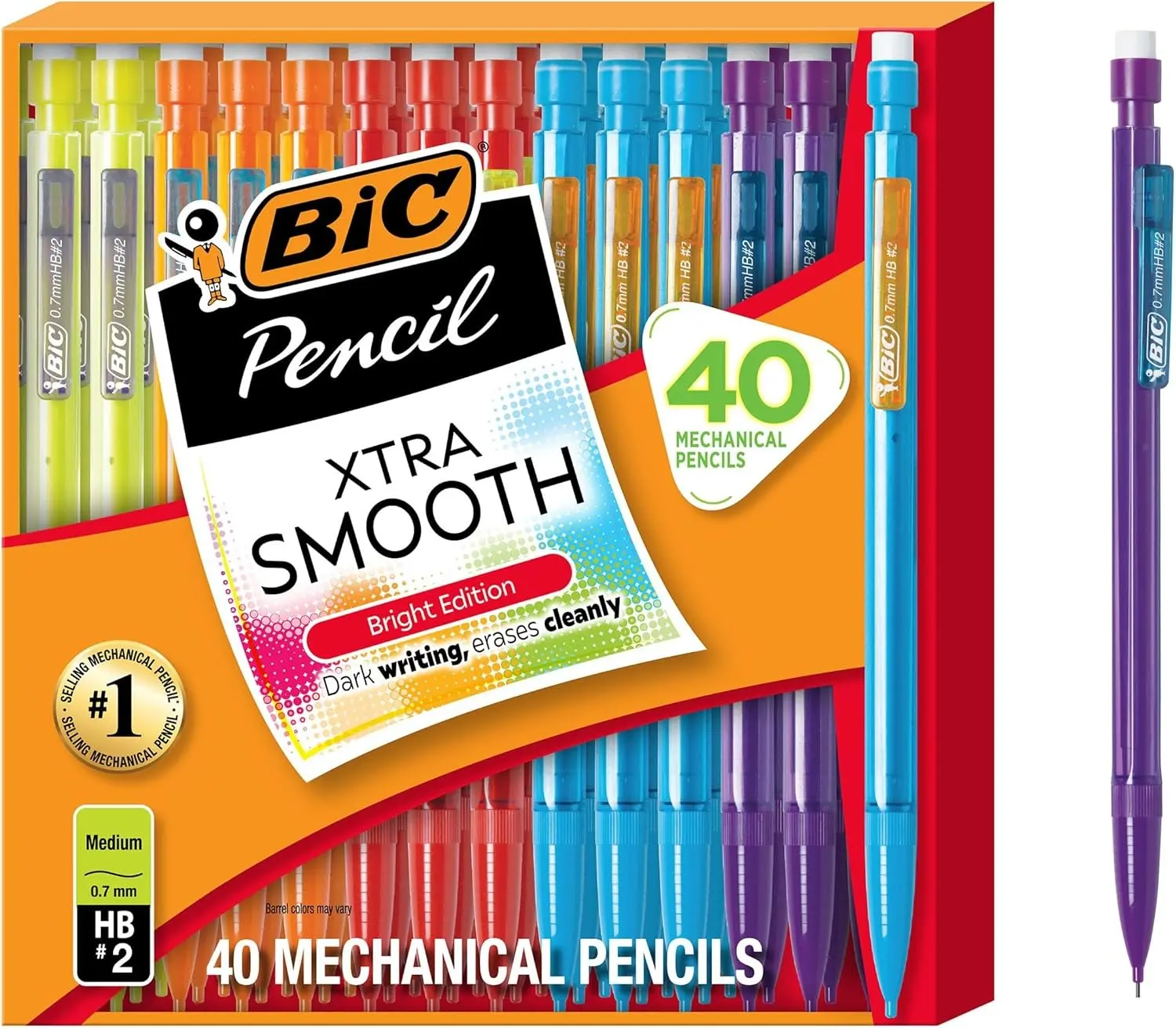 Bright Color Mechanical Pencils 0.7mm Medium Point (40-Count Pack) - Bulk Smooth Writing School Supplies with Erasers, Multi-color