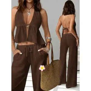 2026 Spring Summer Women's Halter Backless Tank Top & Slim Fit Set | Western Style Fashion