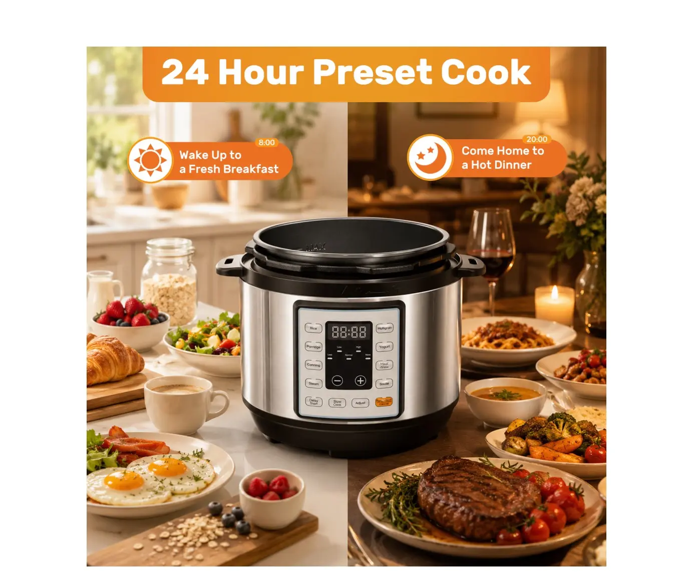 3 Quart Electric pressure cooker,Multi-Function Features Stainless Steel Pot with 8 Functional Modes & Programmable Timer, Silver