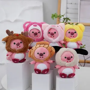 Aesthetic Pink Beaver Plush Keychain Derpy Animal Costume Bag Charm Desk Pet