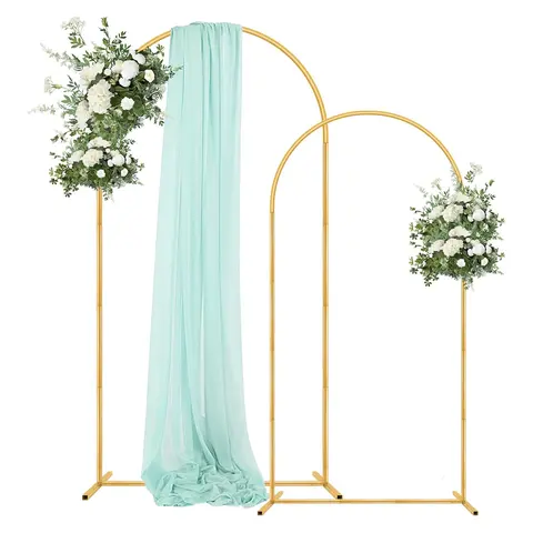 7.2FT+6FT Set Of 2 Wedding Arch Backdrop Stand, Gold Metal Balloon Arch Stand Stable Frame For Wedding Birthday Garden Arch Party Background Decoration, Gold