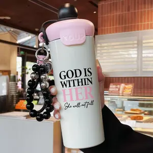 Women's Stainless Steel Mug with Beaded Bracelet & Inspirational Quotes, Leak-Proof Travel Coffee Cup for Daily Use, Leakproof Tumbler