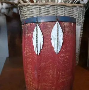 Handmade White Fringe Earrings with Brass Chains