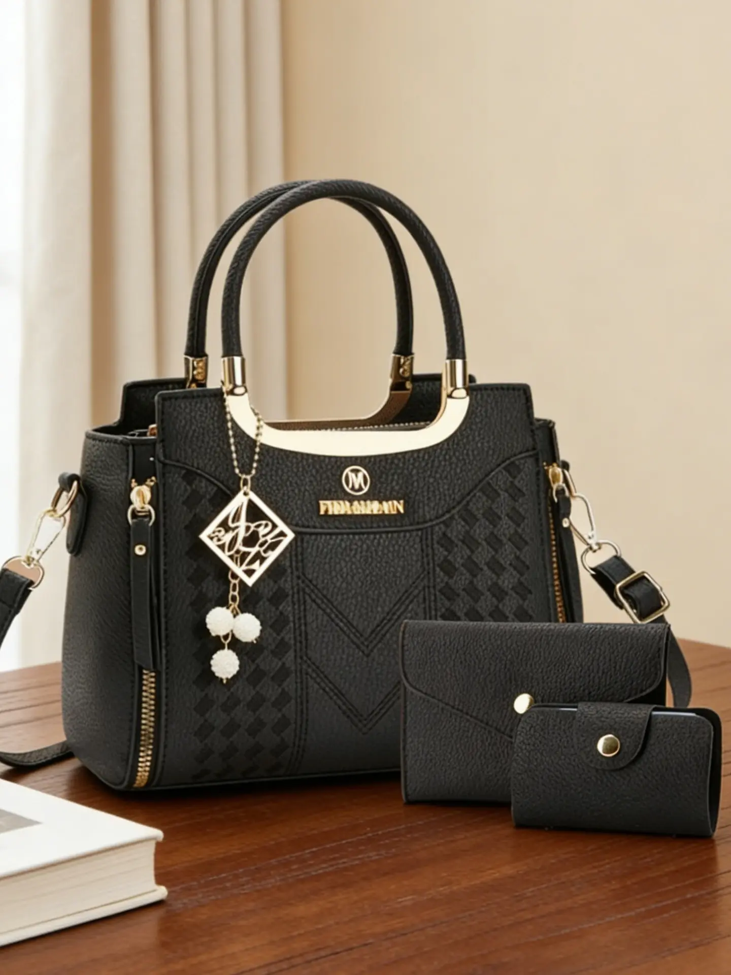 Elegant Messenger Bag, handbag shoulder bag, Adjustable Shoulder Bag, PU Material, Large Capacity Multi-Layer Design, Perfect for Office & Daily Use, Includes Wallet & Card Holder