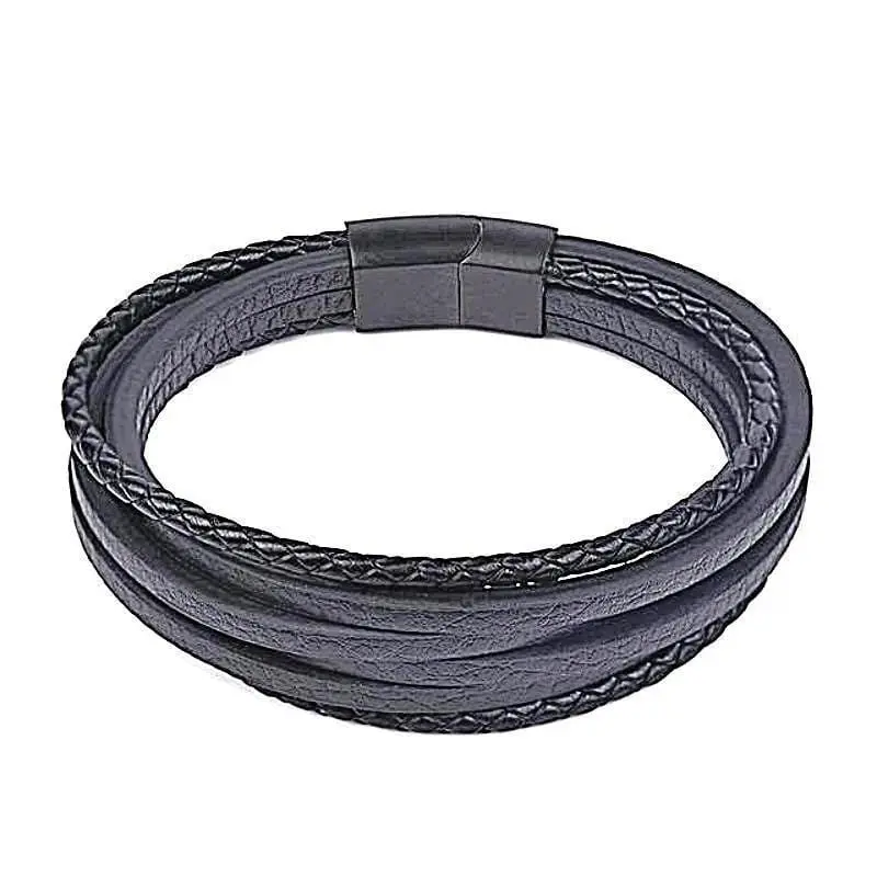 Vintage Black Braided Leather Rope Bracelet