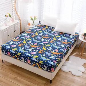 Bedding Fitted Sheet with Deep Pocket for Boys Girls Full Size Bed,Dino Printed Thicken Fabric Bed Sheets (Navy Blue(Dinosaur), Full)