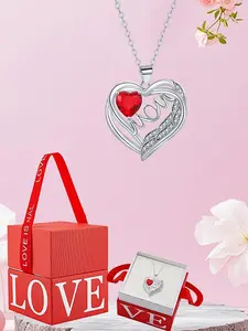 Angel Wing Birthstone Heart Necklace – A Timeless Gift for Mom or Loved One, Complete with Preserved Rose & Adjustable Chain