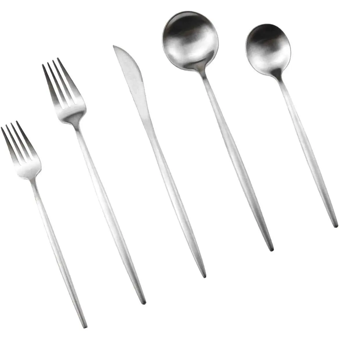 Silver Flatware, Royal 5 Piece Luxury Matte Finish 18/10 Stainless Steel Tableware Sets for 1 Including Forks Spoons Knives, Camping Silverware Travel Utensils Set Cutlery (Silver)