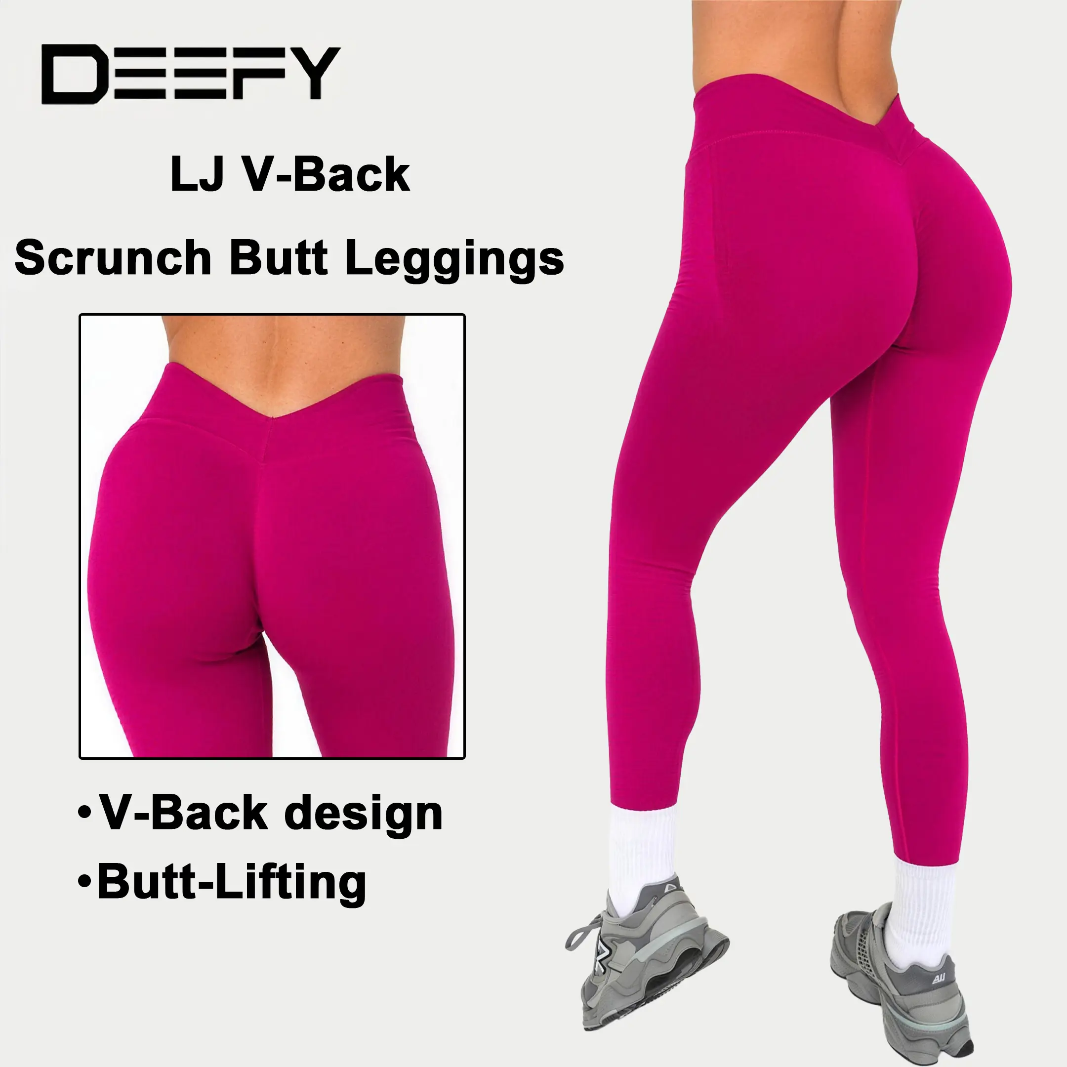 DEEFY LJ V-Back Scrunch Butt Leggings Women's High Waisted Tummy Control Workout Pants