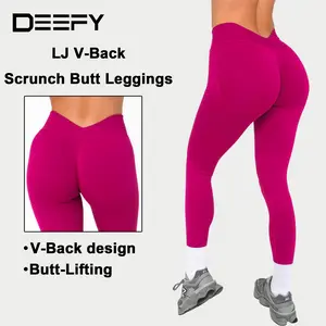 DEEFY LJ V-Back Scrunch Butt Leggings Women's High Waisted Tummy Control Workout Pants