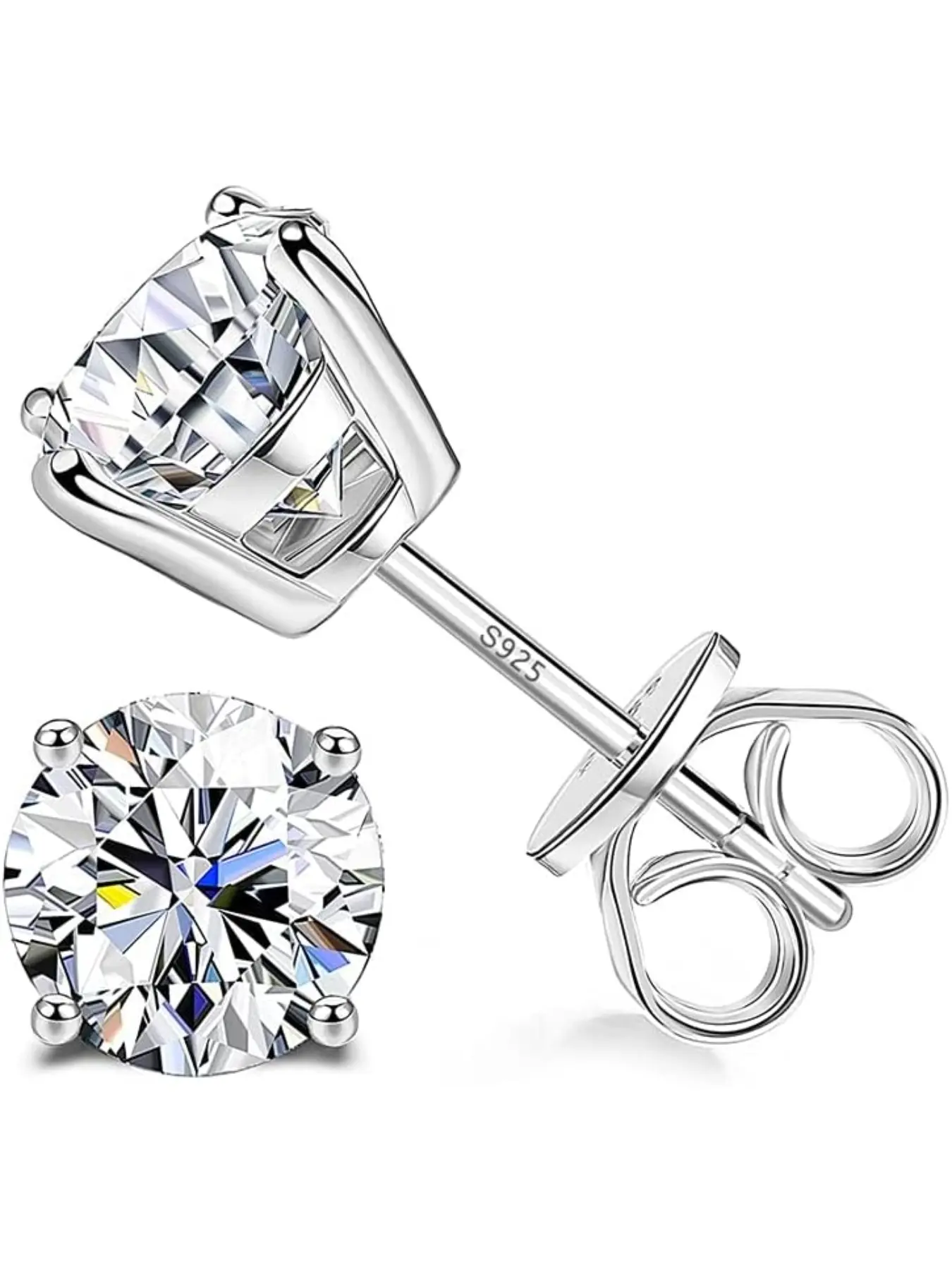 Sterling Silver Cubic Zirconia Stud Earrings for Women Men 14k White Gold Plated Round CZ Earrings for Sensitive Ear (Silver, 7MM (2.5CT)) Stud Earring Jewelry