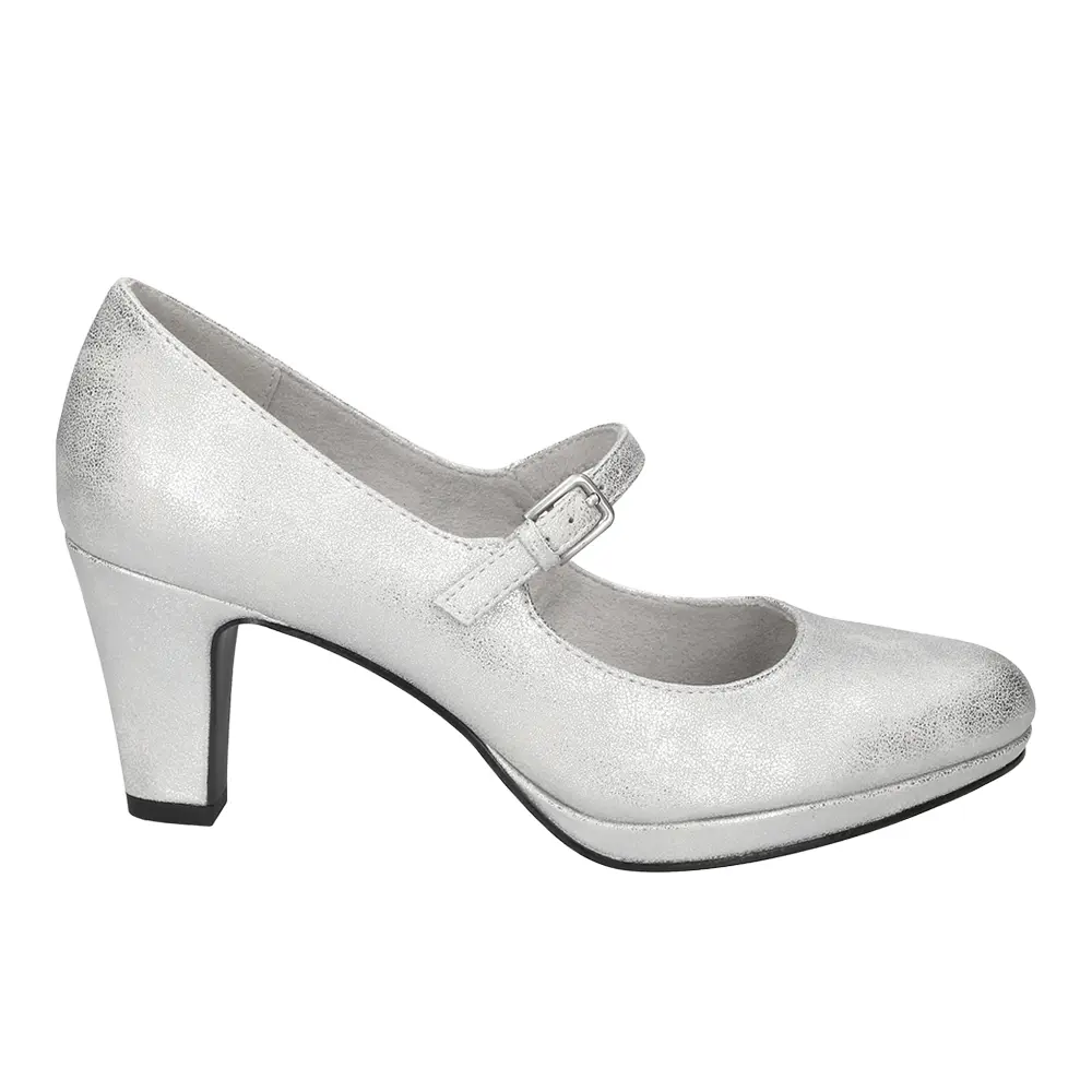 Easy Street Womens Zest Metallic Mary Jane Round Toe Platform Pumps Dress Casual Mid Heel 2-3" - Silver