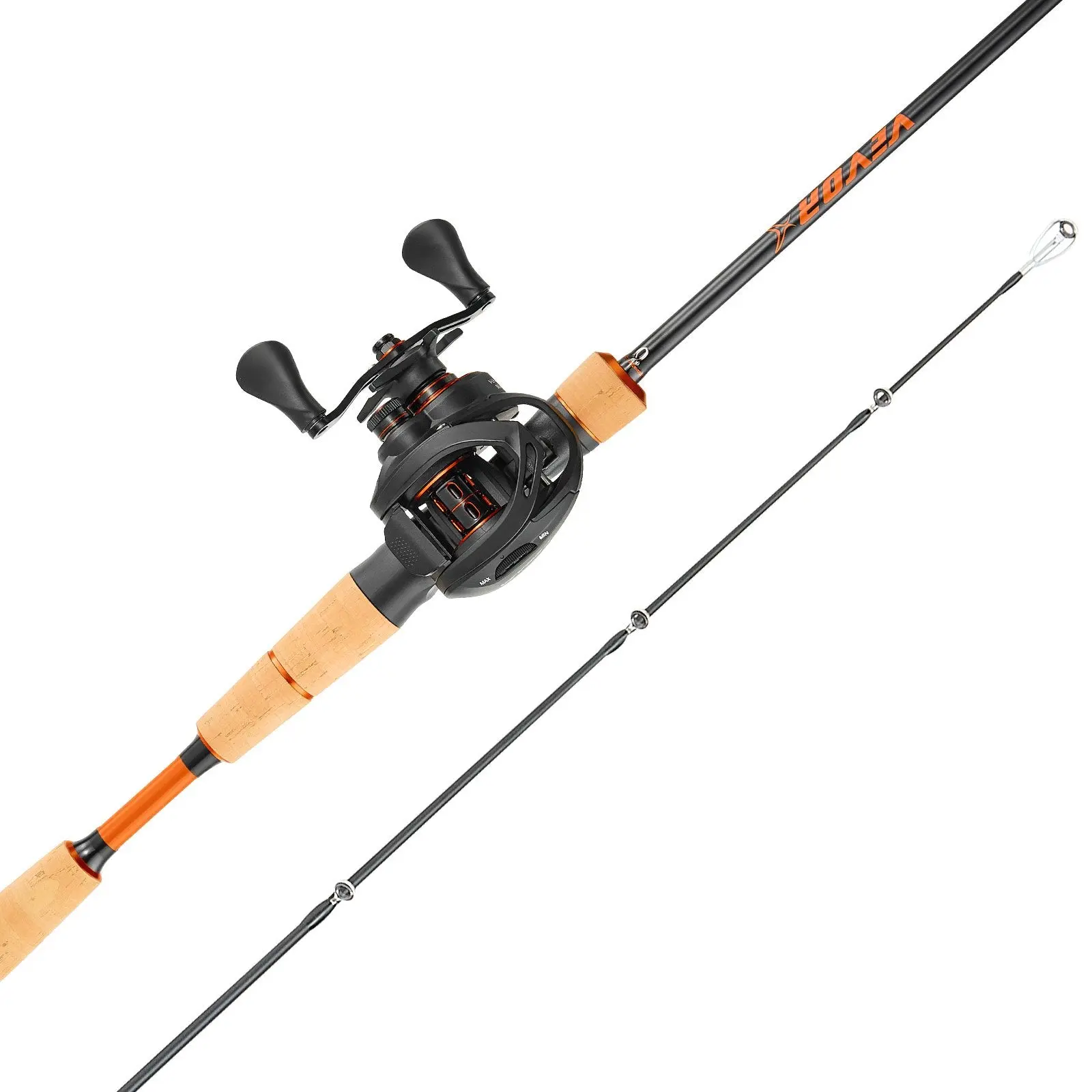 IM7 Carbon Fiber Baitcasting Rod and Reel Combo, Cork Handle
