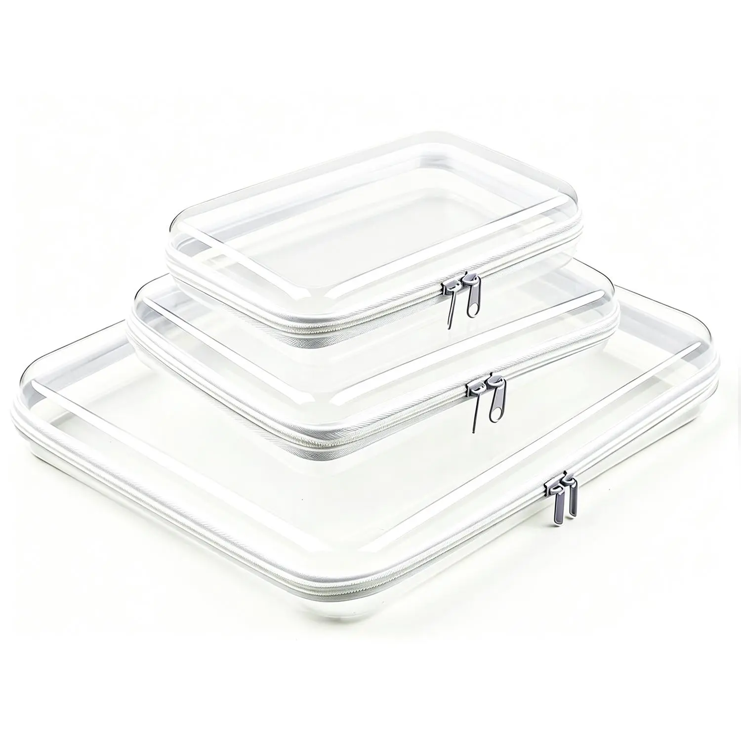 6/3 Pack Clear Hard Shell Zipper Cases, Dustproof PVC Storage Box, Waterproof Toiletry Organizer, Travel Makeup Organizer, Transparent Storage Cases Storage Organizer Set for Bead & Objects, Portable Travel Organizer Containers, Valentine's Day Gifts