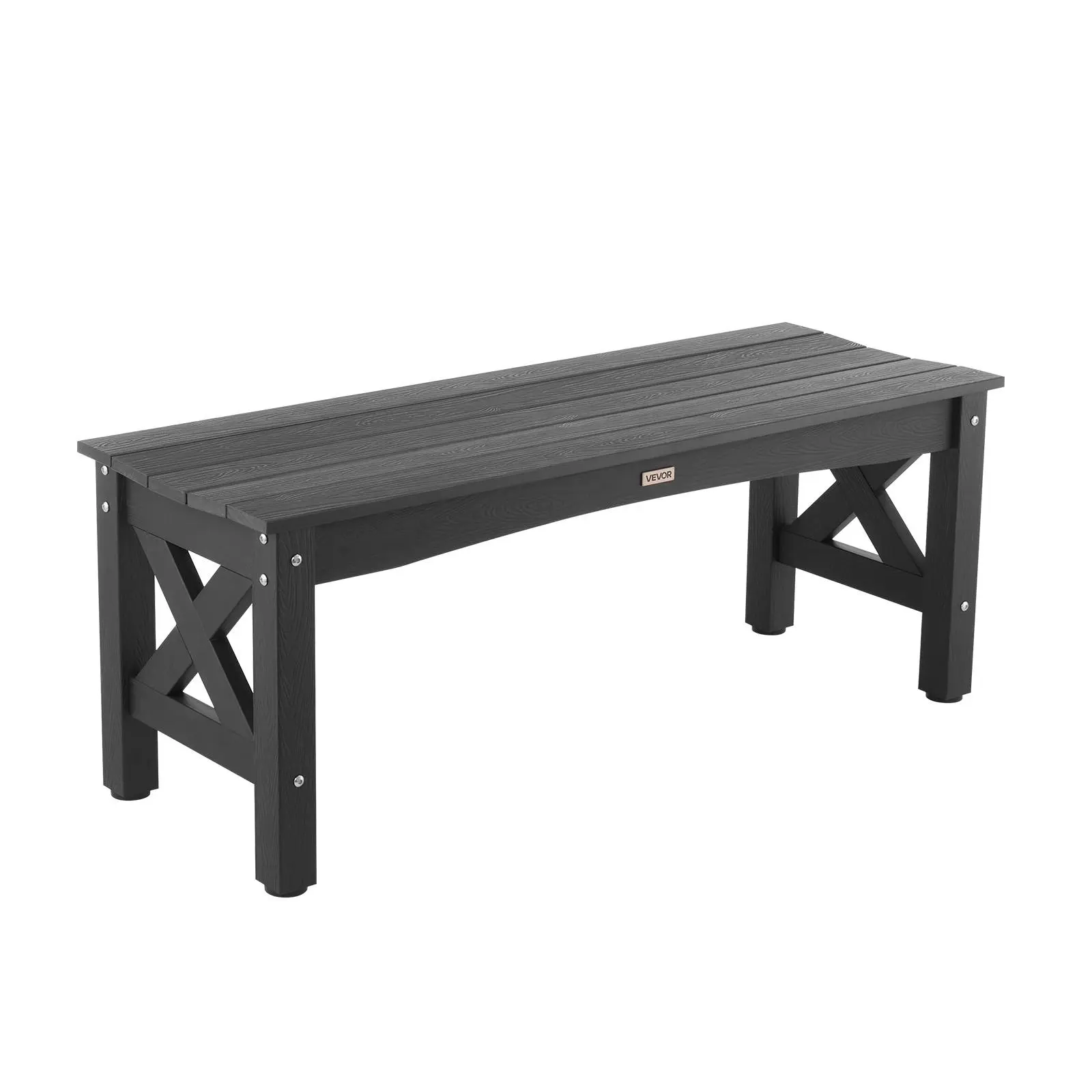 VEVOR Modern Patio Bench, 44.5 In Wood-Look Finish, 600lb Weight Capacity, Weatherproof Polystyrene Frame, Adjustable Feet, Cross-Leg Design, Curved Seat, Patio Furniture, Home Outdoor Furniture, for Front Porch, Garden