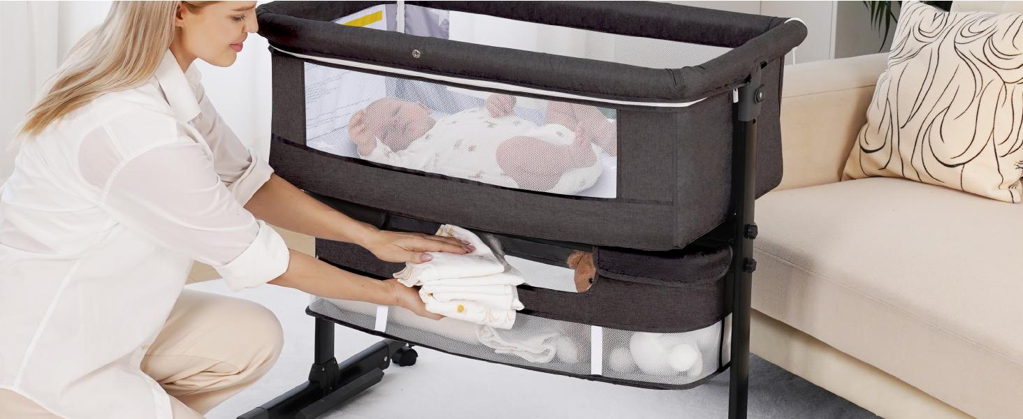 Baby Bassinet, Baby Basinet Bedside Sleeper, Easy to Fold Portable Crib Side Bassinet 2025new Style Girl/boy bassinets Height Adjustable Versatile