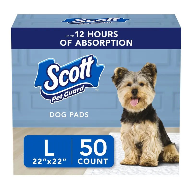 Scott Pet Guard Disposable Dog Training Pee Pads - 12-Hour Absorbent, Leak-Proof, Odor Control, Multi-Layered - For Medium to Large Dogs, Puppies