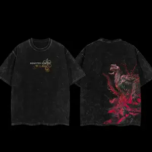 Monster Hunter Wilds Arkveld Retro Washed Oversized Tee | Vintage Game Graphic Streetwear | Soft Cotton Faded Top For True Hunters | Essential Gamer Outfit Drop J