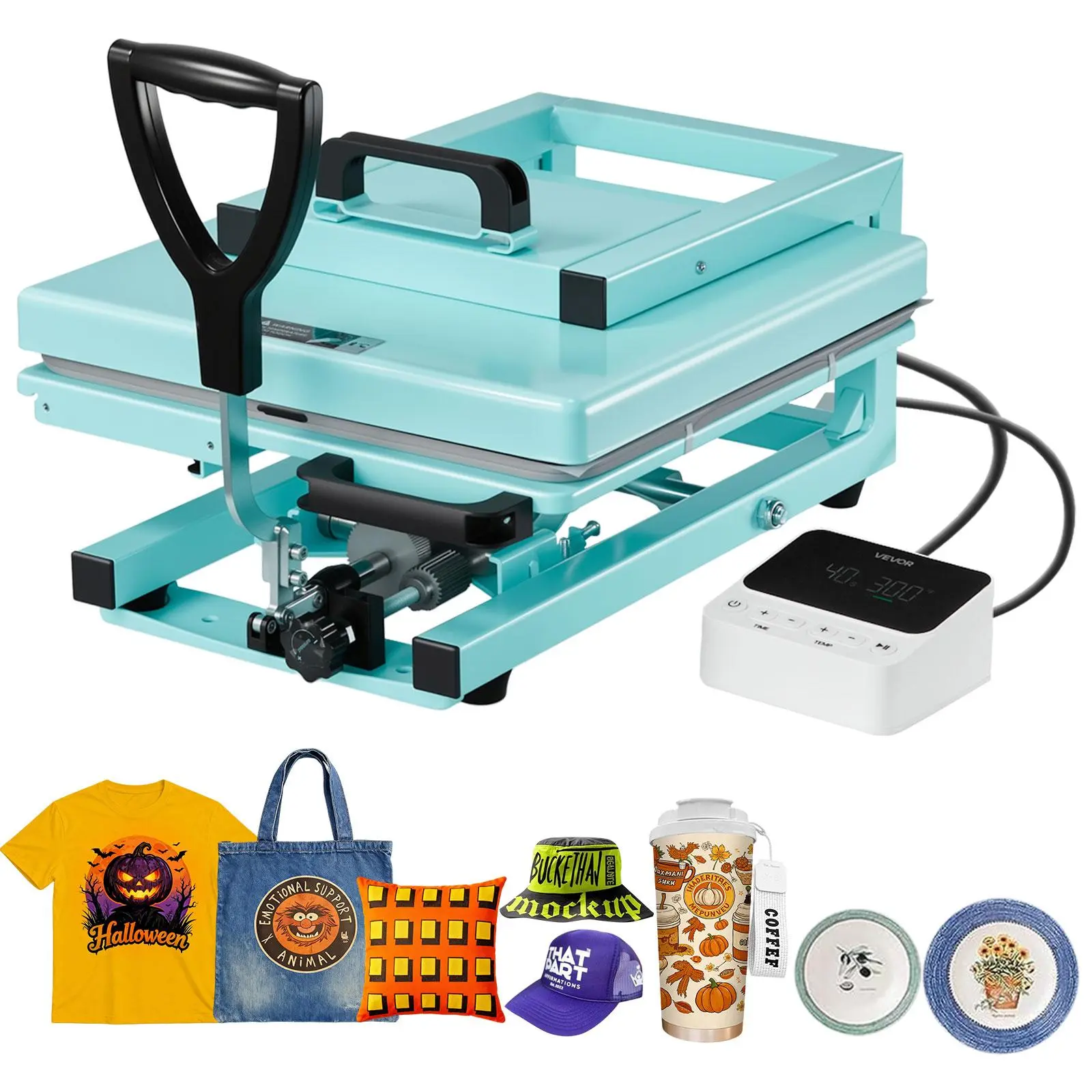 VEVOR 15x15 in Hybrid Heat Press Machine, 5-in-1 Sublimation Press for T-shirts/Mugs/Caps, Multifunction, Fast Even Heating, All-New Patented Design, Light Green (Advertisement Printing Office Equipment)
