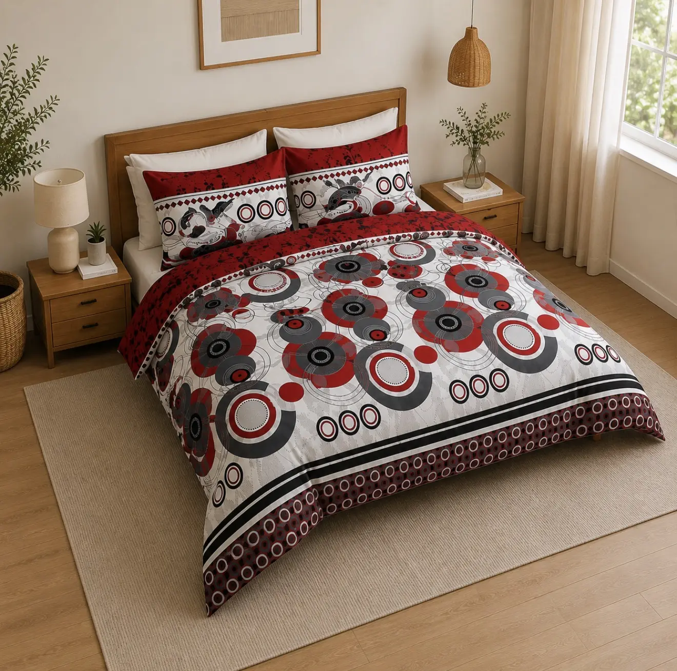 6 Piece King Sheet Set – Deep Pocket – 100% Microfiber – Red, Gray & White