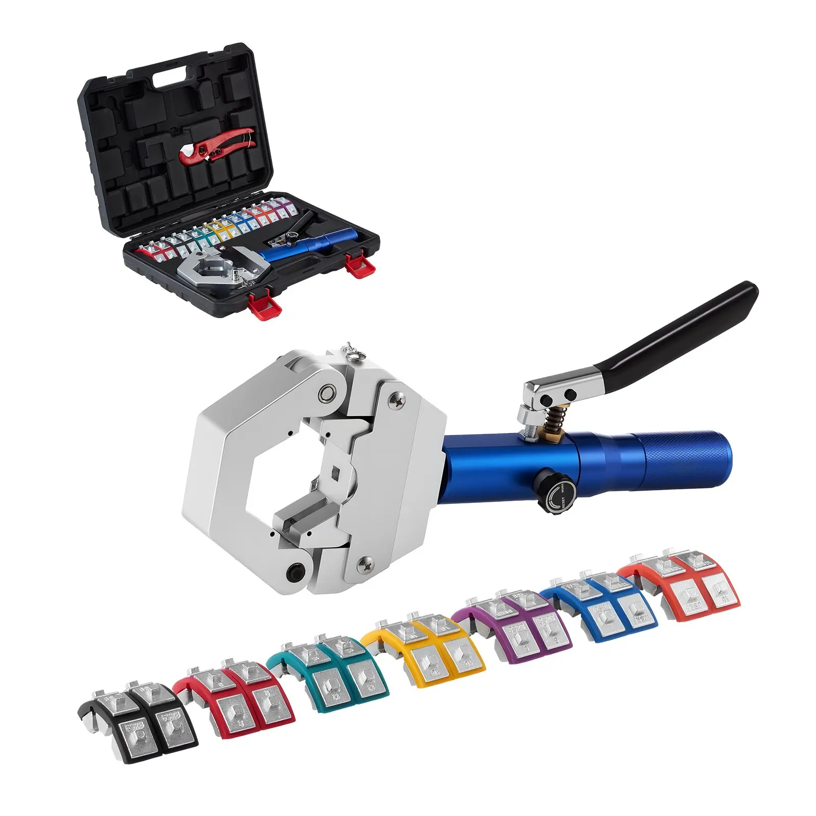 VEVOR Hydraulic Hose Crimper, Hydra-Krimp AC Hose Crimper Kit with 7 Dies Snap-On, Integral Manual Hydraulic A/C Hoses Crimping Tool for Automotive Air Conditioning Repair - with Carrying Case
