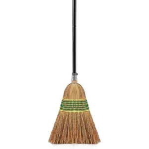 Heavy-Duty Corn Broom Commercial Indoor Outdoor Broom 59.8 inch Tall for Courtyard Garage Lobby Mall Market Floor  Office Leaves Stone Dust Rubbish