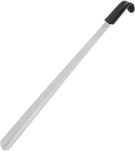 Long Premium Stainless Steel Shoe Horn, 1.8mm Extra Thick Construction & Comfort Leather Handle, Durable Helper for Easy Putting On Shoes