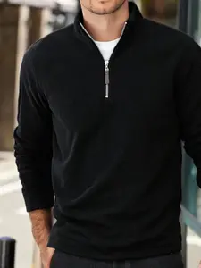 Men's Quarter-Zip Mock Neck Sports Jacket, Warm Soft Long Sleeve Casual Top, Ideal for Fall Winter Daily Wear, Sweatwear Exercise Jacket