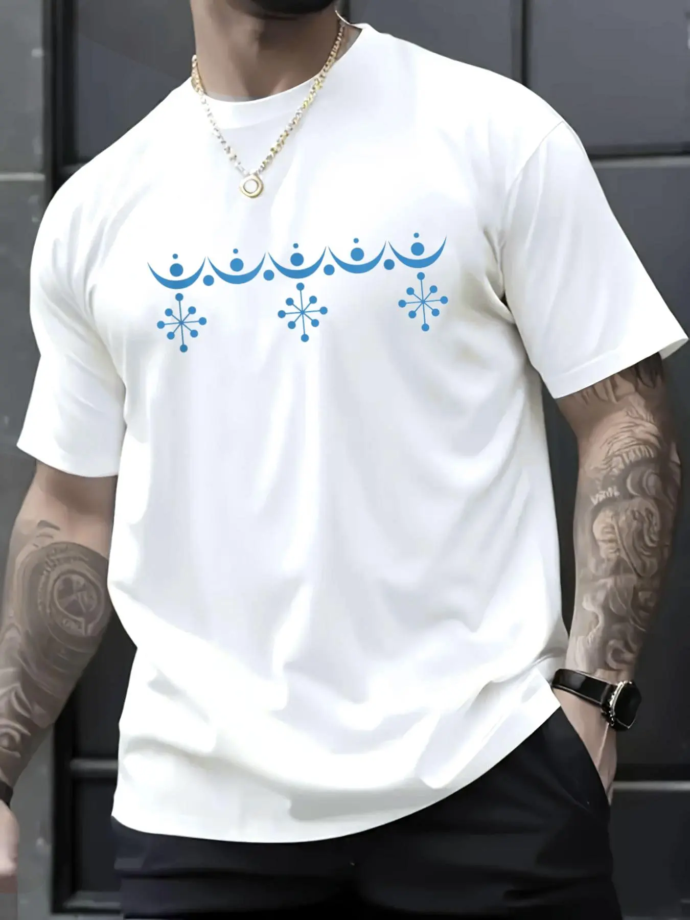 100% Cotton Unisex Vintage Pyrex Snowflake Garland, Mid Century Kitchen T-Shirt,spring/autumn Christmas snowflake fun pattern men's T-shirt